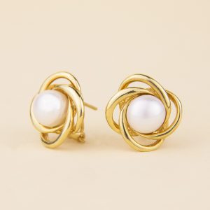 Pendientes plata dorada con perlas