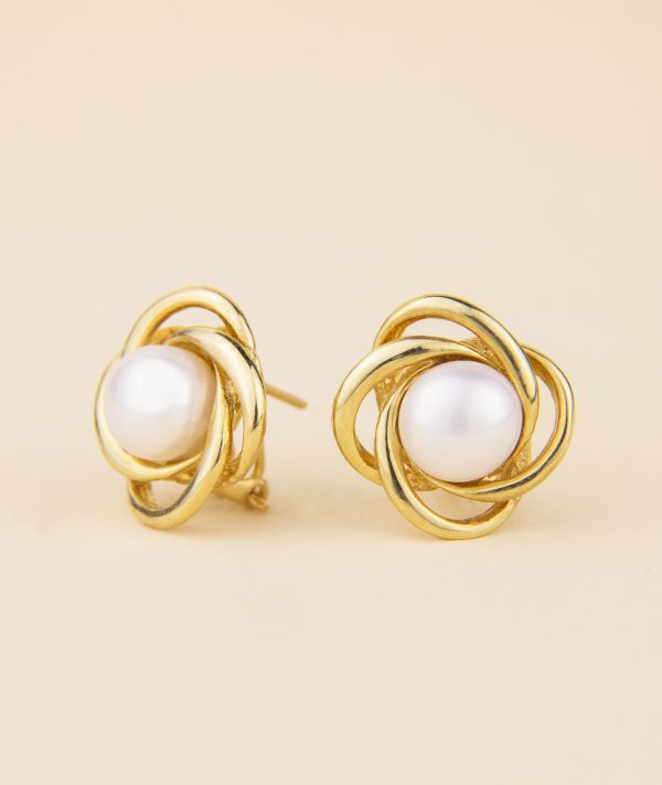 Pendientes plata dorada con perlas